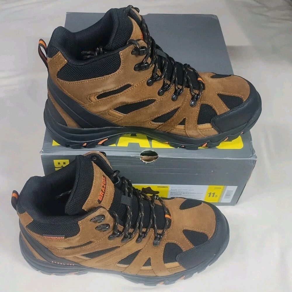 Brazos Men's Iron Force III Steel Toe Lace Up Leather Work Boots 11.5 Waterproof